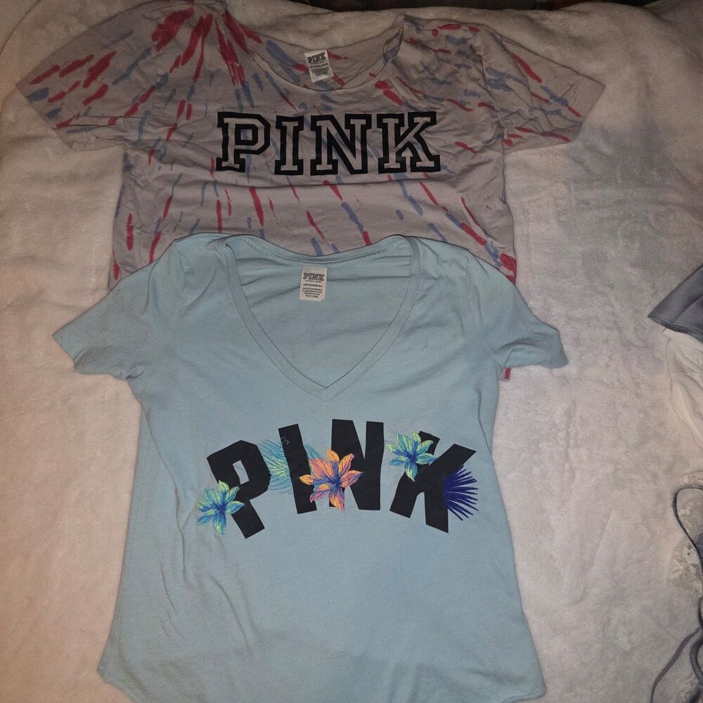2pc Victoria's Secret PINK Tie-Dye & Tropical T-Shirts Bundle XS